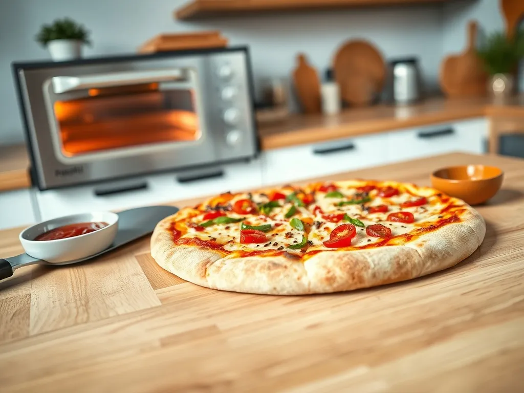 Świeżo upieczona pizza przy domowym piecu na blat, ilustracja wyboru idealnego pieca do pizzy do kuchni.
