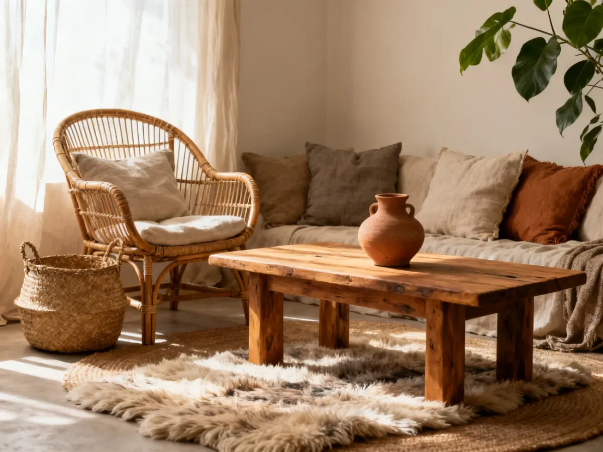 Naturalne materiały i faktury w przytulnym wnętrzu boho