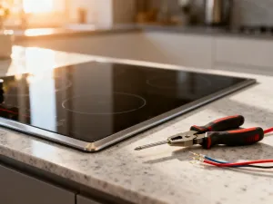 Montaż nowoczesnego wentylatora łazienkowego z widocznym podłączeniem przewodów elektrycznych za pomocą szczypiec.