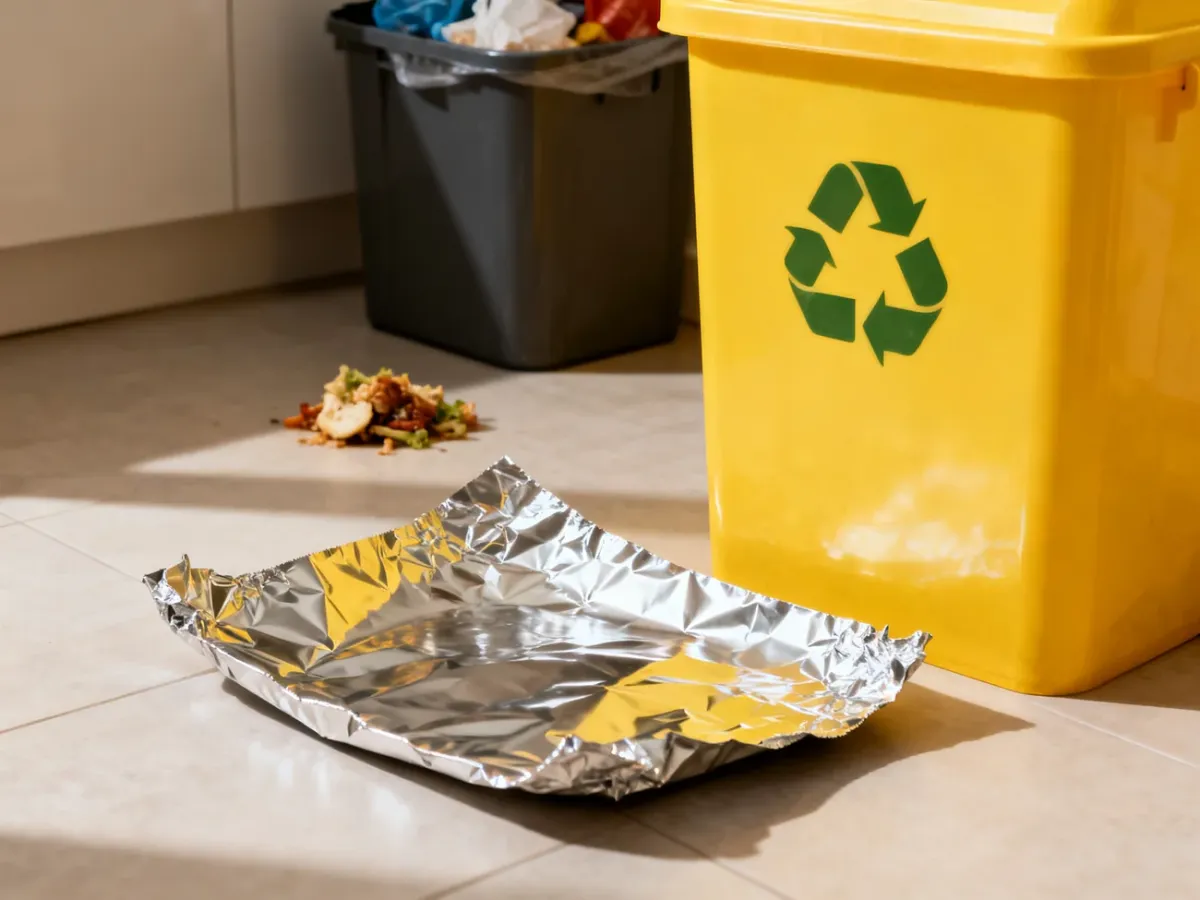 Folia aluminiowa sortowana przy żółtym pojemniku na odpady