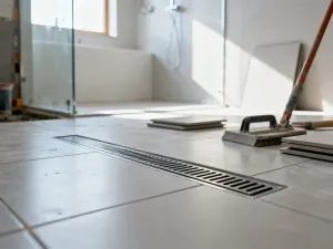 Zbliżenie na powierzchnię nowoczesnego materaca przeciwodleżynowego z widocznymi komorami powietrznymi w przytulnej sypialni.