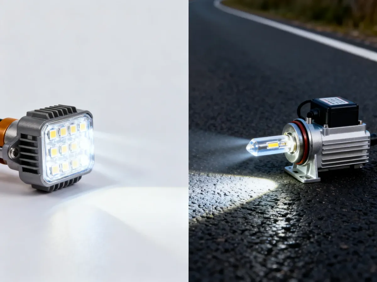 Porównanie reflektora LED i ksenonowego oświetlających drogę