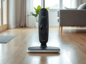 Stalowy odpływ liniowy wbudowany w szare płytki podłogowe w nowoczesnej łazience z kabiną typu walk-in.