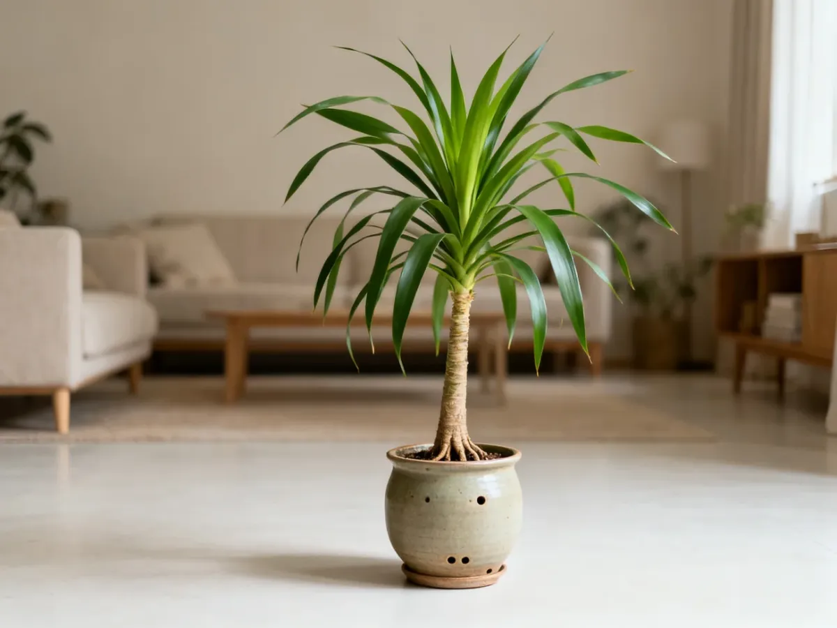 Wysoka dracena w głębokiej, stabilnej doniczce z odpływem