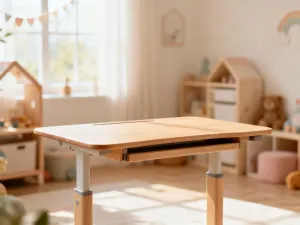 Nowoczesny blender ręczny ze stali nierdzewnej na marmurowym blacie w otoczeniu świeżych owoców i warzyw.